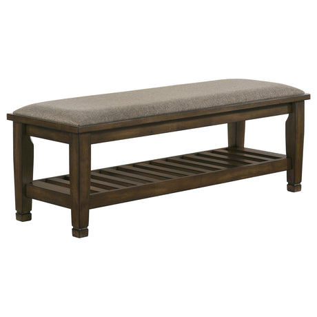 Bench - Franco Bench with Lower Shelf Beige and Burnished Oak