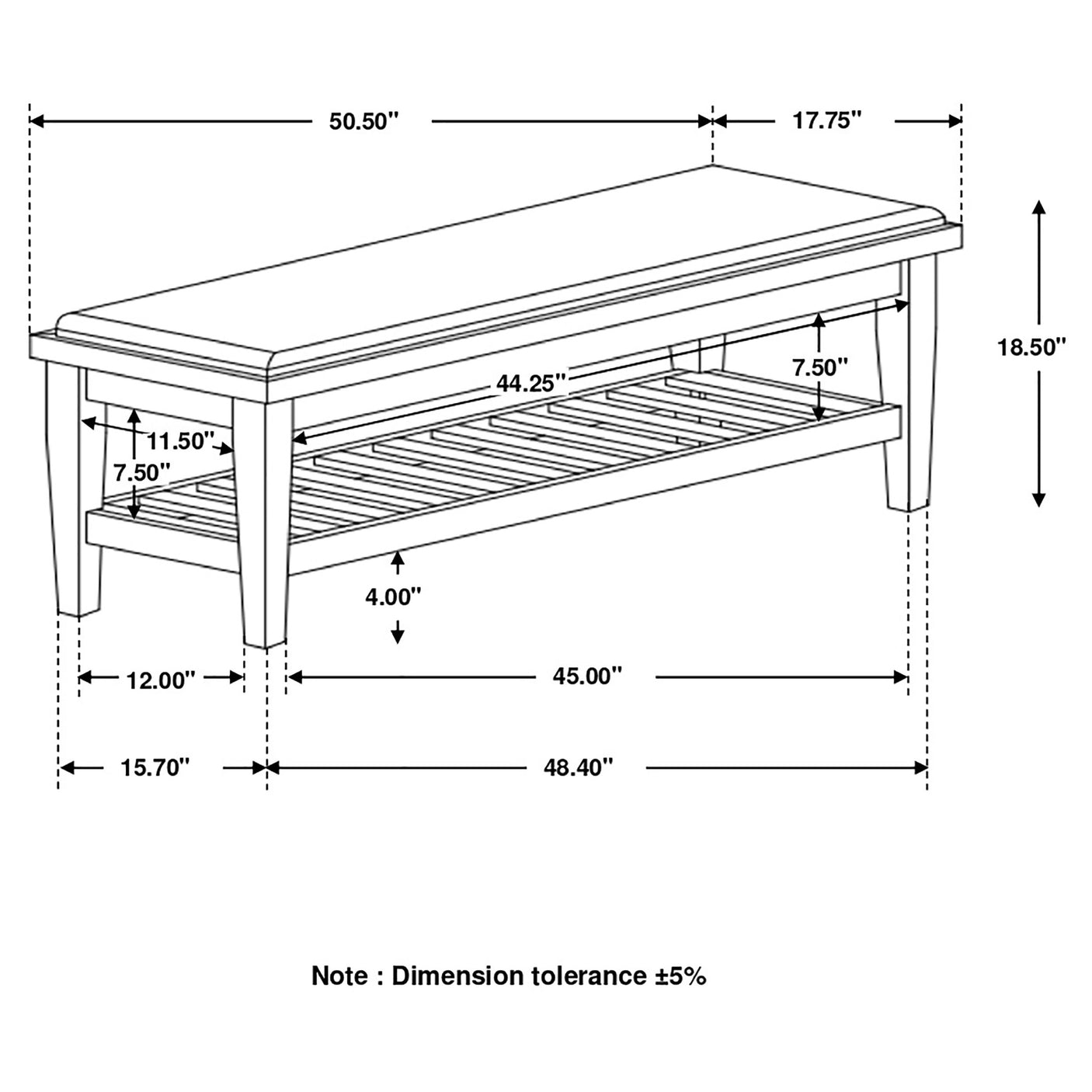 Bench - Franco Bench with Lower Shelf Beige and Burnished Oak