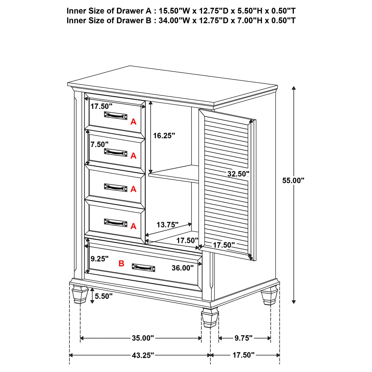 Door Chest - Franco 5-drawer Door Chest Burnished Oak