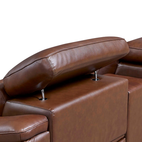 Leather Match Modular Sectional with Recliner Seat and Adjustable Headrest and Storage Console with Cup Holders - sold by Home Elegance USA