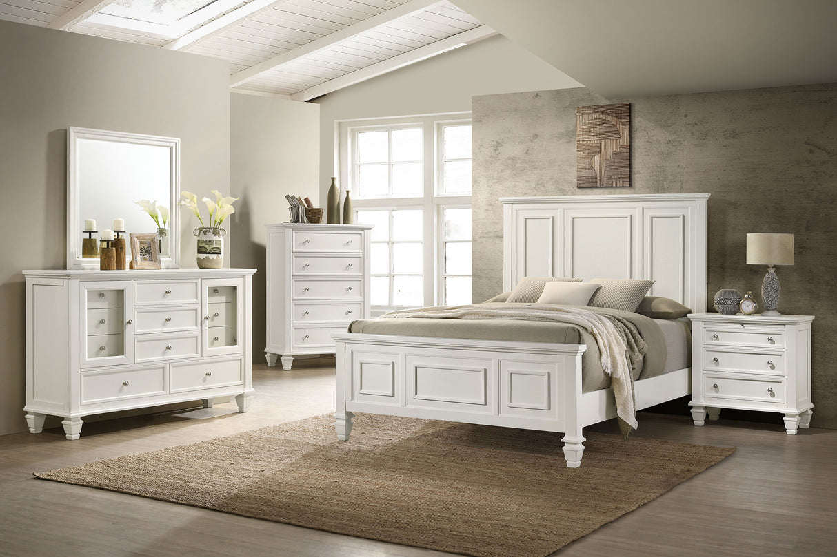 Eastern King Bed - Sandy Beach Wood Eastern King Panel Bed Cream White