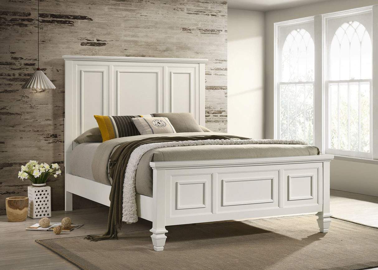 Queen Bed - Sandy Beach Wood Queen Panel Bed Cream White