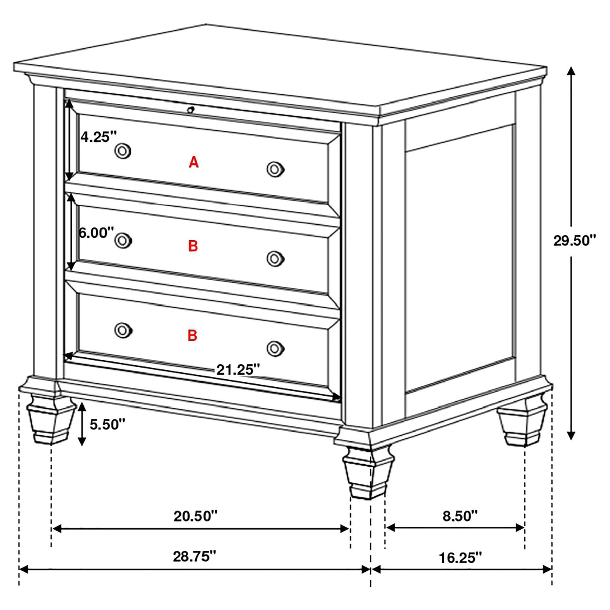 Nightstand - Sandy Beach 3-drawer Nightstand Cream White