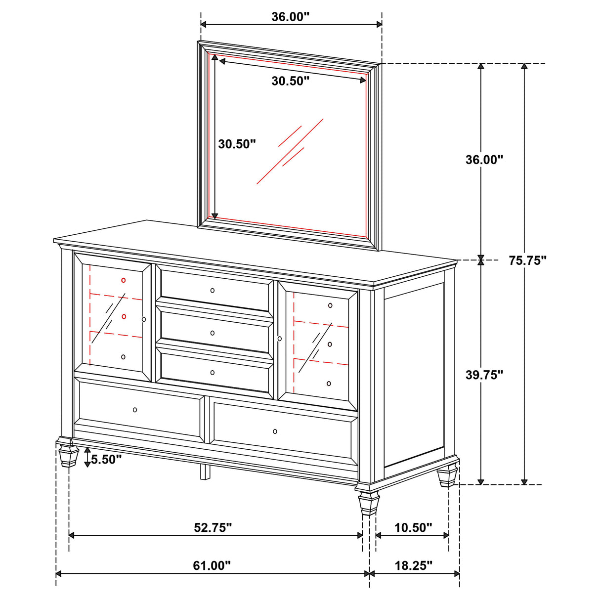 Dresser With Mirror - Sandy Beach 11-drawer Dresser with Mirror Cream White