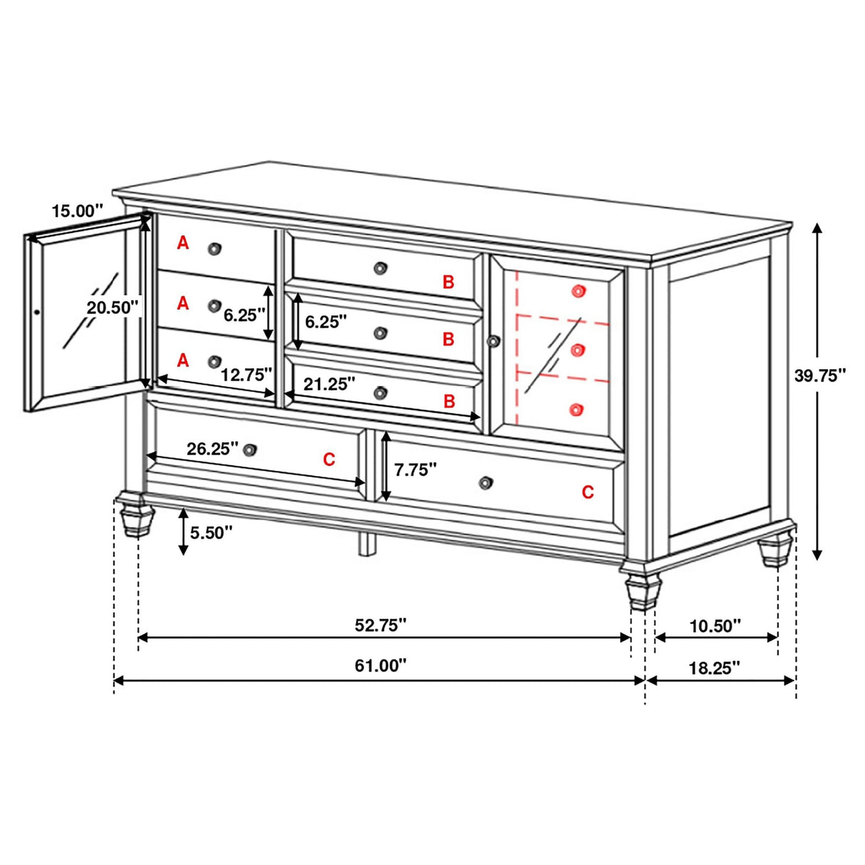 Dresser - Sandy Beach 11-drawer Rectangular Dresser Cream White