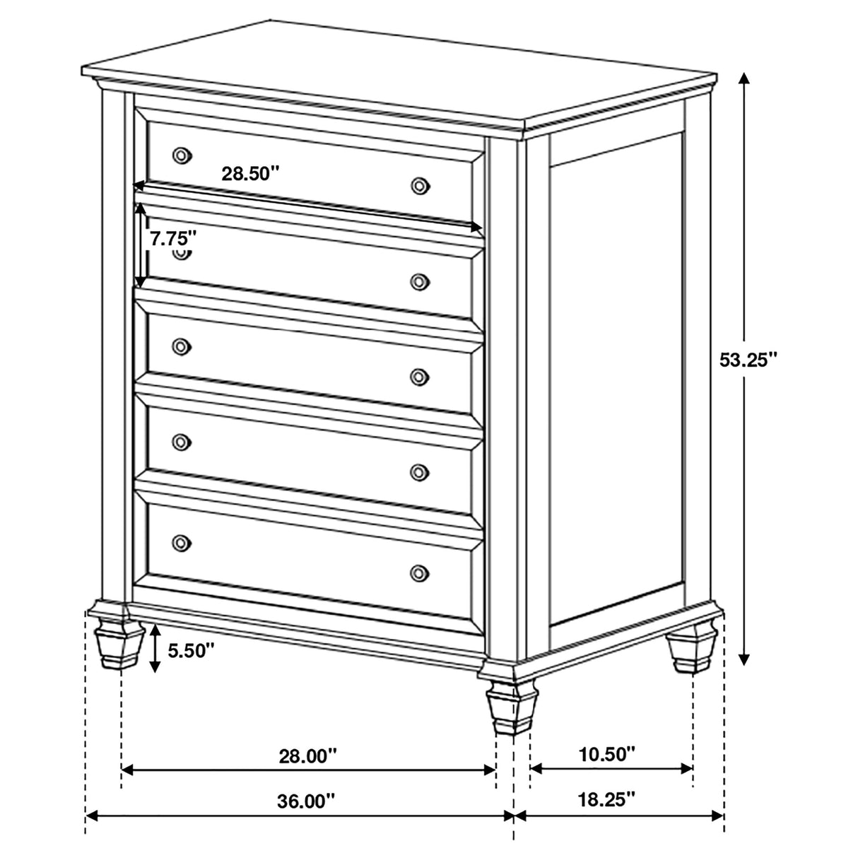 Chest - Sandy Beach 5-drawer Rectangular Chest Cream White