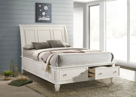 Eastern King Storage Bed - Sandy Beach Wood Eastern King Storage Panel Bed Cream White