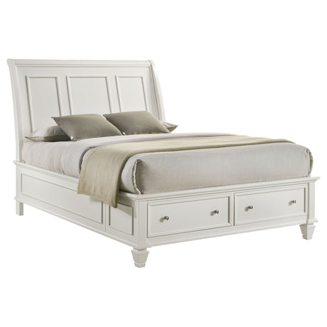 Eastern King Storage Bed - Sandy Beach Wood Eastern King Storage Panel Bed Cream White