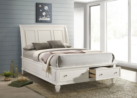 California King Storage Bed - Sandy Beach California King Storage Panel Bed Cream White