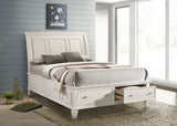 Queen Storage Bed - Sandy Beach Wood Queen Storage Panel Bed Cream White