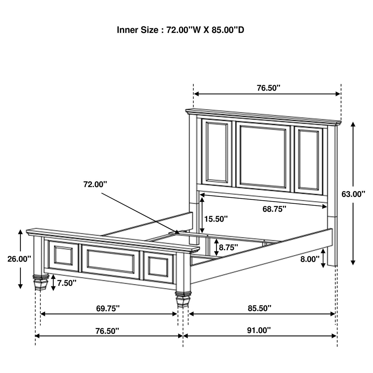 California King Bed - Sandy Beach Wood California King Panel Bed Black