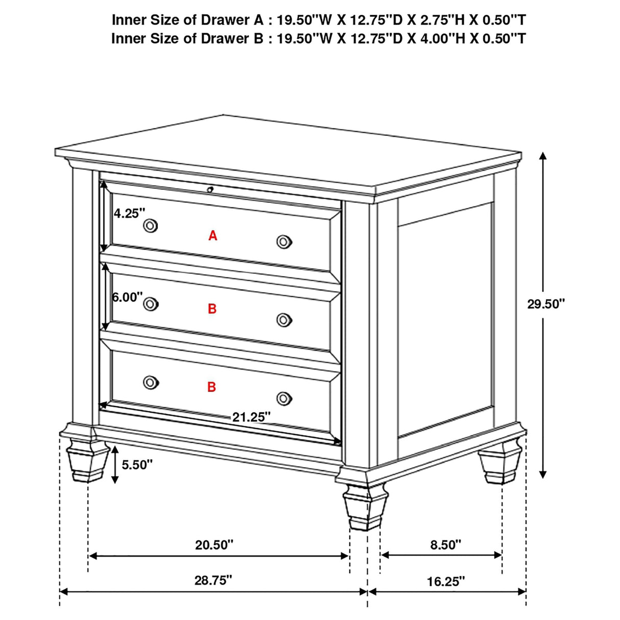 Nightstand - Sandy Beach 3-drawer Nightstand Black