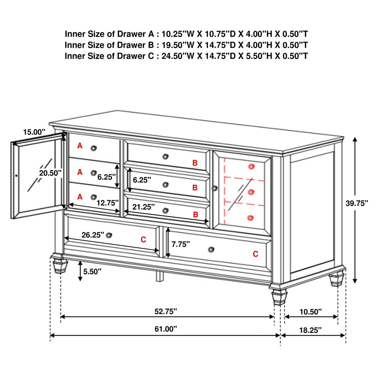 Dresser - Sandy Beach 11-drawer Dresser Black