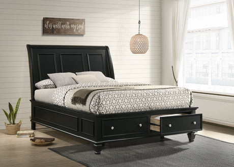 Eastern King Storage Bed - Sandy Beach Wood Eastern King Storage Panel Bed Black