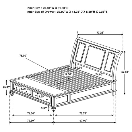 Eastern King Storage Bed - Sandy Beach Wood Eastern King Storage Panel Bed Black