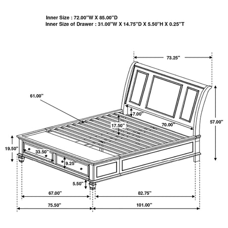 California King Storage Bed - Sandy Beach Wood California King Storage Panel Bed Black