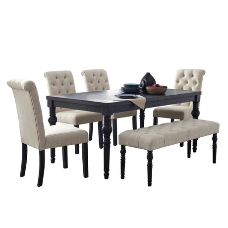 Leviton Urban Style Dark Wash Wood Dining Set: Table, 4 Chairs and Bench - sold by Home Elegance USA
