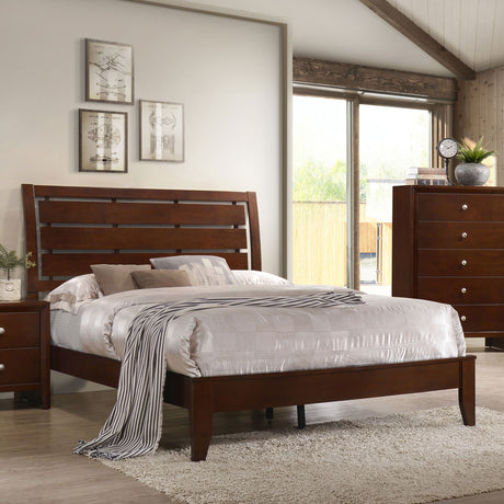 California King Bed - Serenity Wood California King Panel Bed Rich Merlot