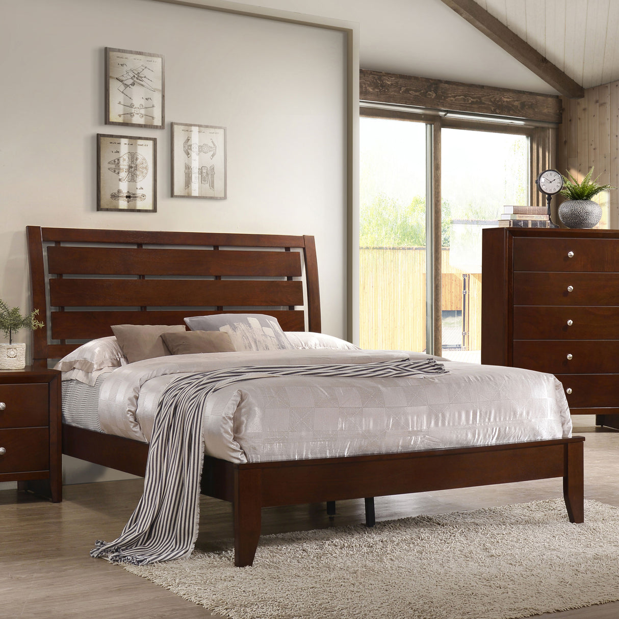 Queen Bed - Serenity Wood Queen Panel Bed Rich Merlot