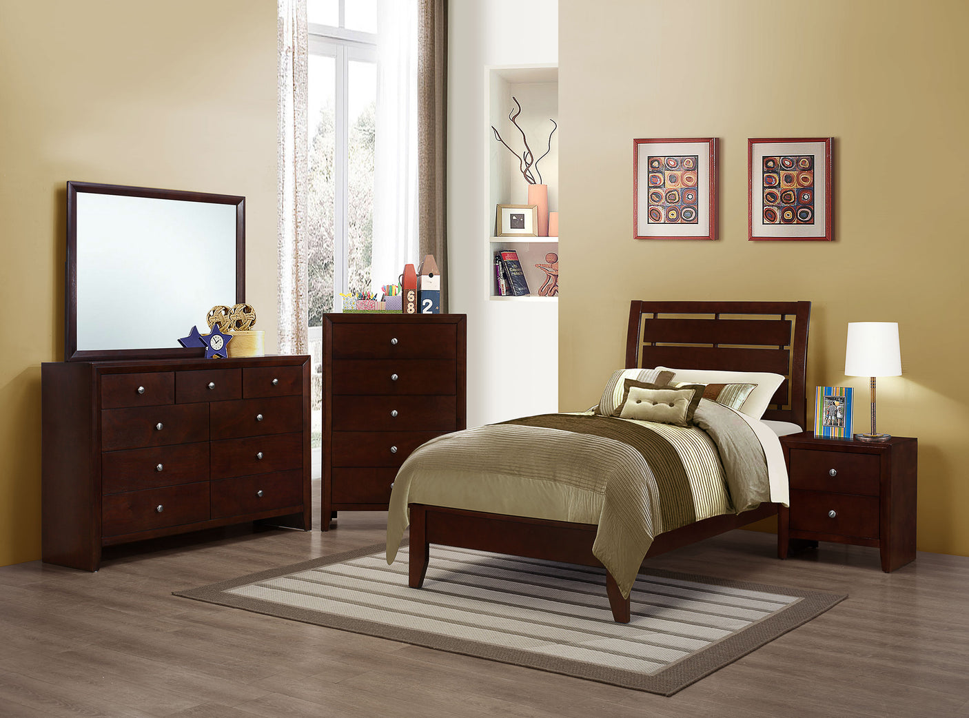 Twin Bed - Serenity Wood Twin Panel Bed Rich Merlot