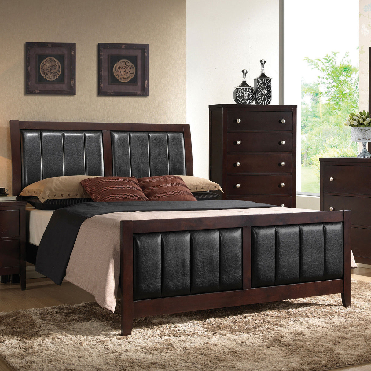 Carlton Wood California King Panel Bed Cappuccino | Coaster - 202091KW - Home Elegance USA - 2