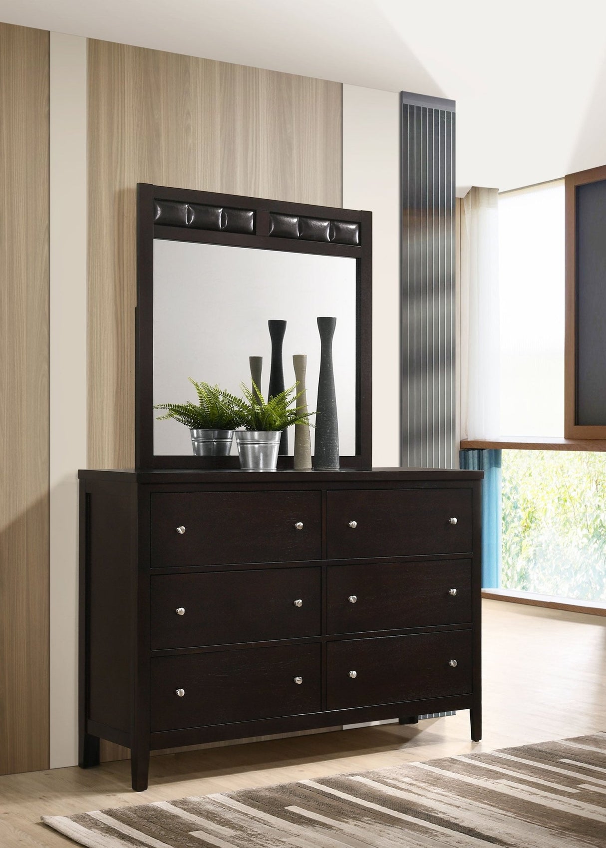 Carlton 6 - drawer Rectangular Dresser with Mirror Cappuccino | Coaster | Home Elegance USA