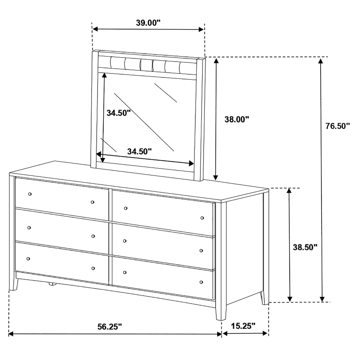 Dresser With Mirror - Carlton 6-drawer Rectangular Dresser with Mirror Cappuccino