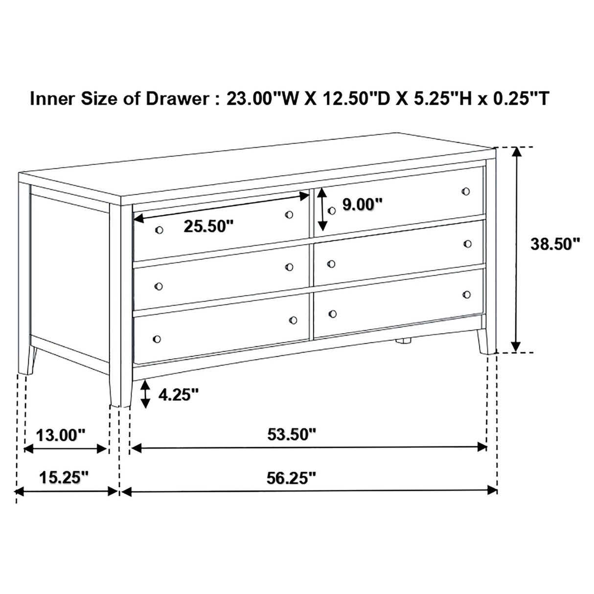 Carlton 6 - drawer Rectangular Dresser Cappuccino | Coaster - 202093 - Home Elegance USA - 10