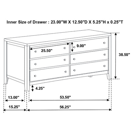 Dresser - Carlton 6-drawer Rectangular Dresser Cappuccino