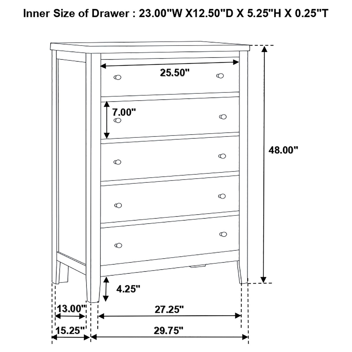 Carlton 5-drawer Bedroom Chest Cappuccino - Home Elegance USA