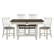 Antique White and Rosy-Brown Counter Height Dining 5pc Set Counter Height Table w Storage Display Shelf 4x Drawers Wine Rack and 4x Counter Height Chairs