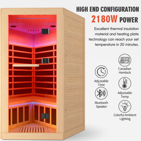 Canadian Hemlock Pentagonal Double Infrared Sauna – Two-Person Corner Design - sold by Home Elegance USA