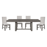 Rustic Design Dining Table 5pc Set Gray Finish Table w Extension leaf and 4x Fabric Upholstered Side Chairs Modern Dining Room Furniture
