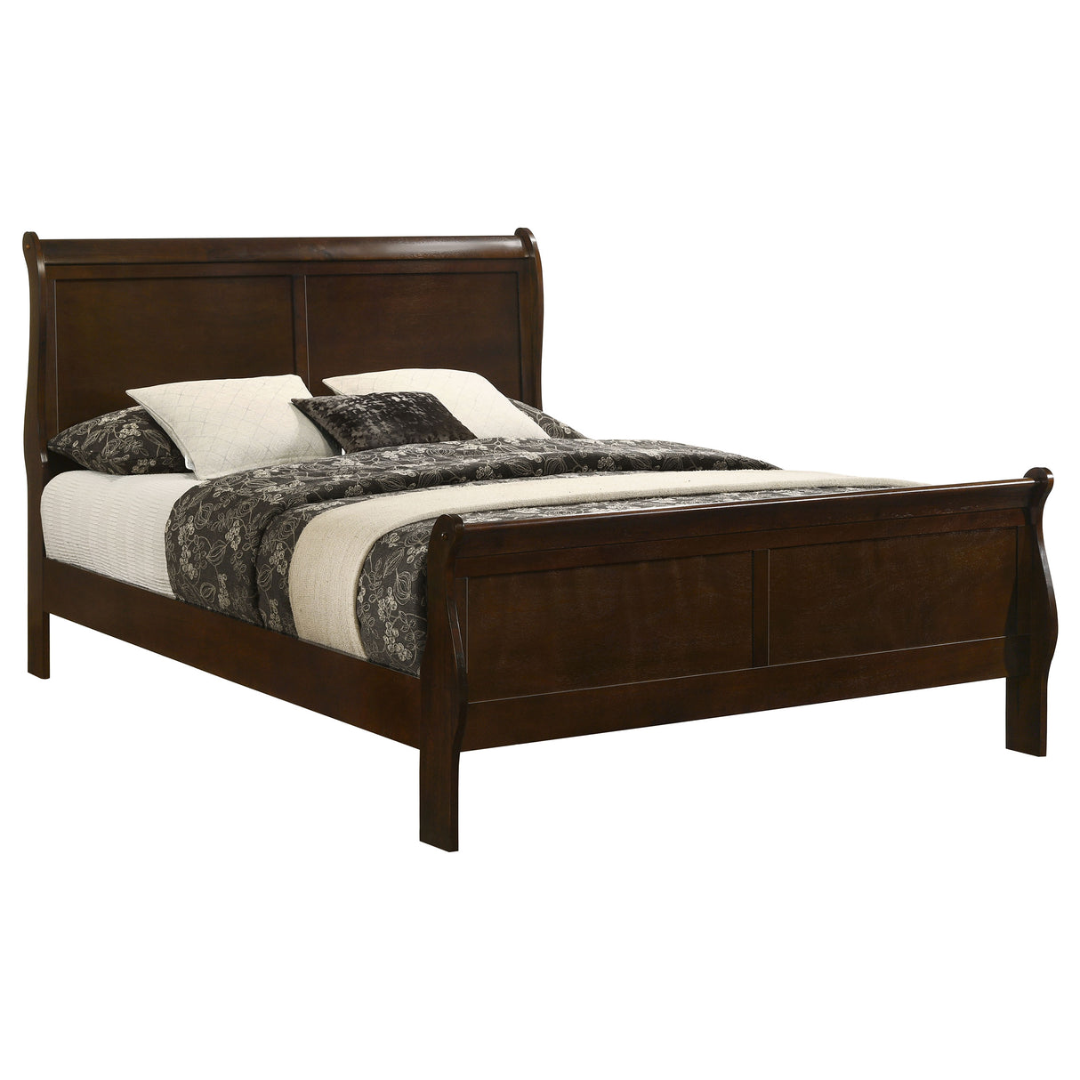 Queen Bed - Louis Philippe Wood Queen Sleigh Bed Cappuccino