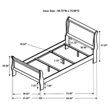 Twin Bed - Louis Philippe Wood Twin Sleigh Bed Cappuccino