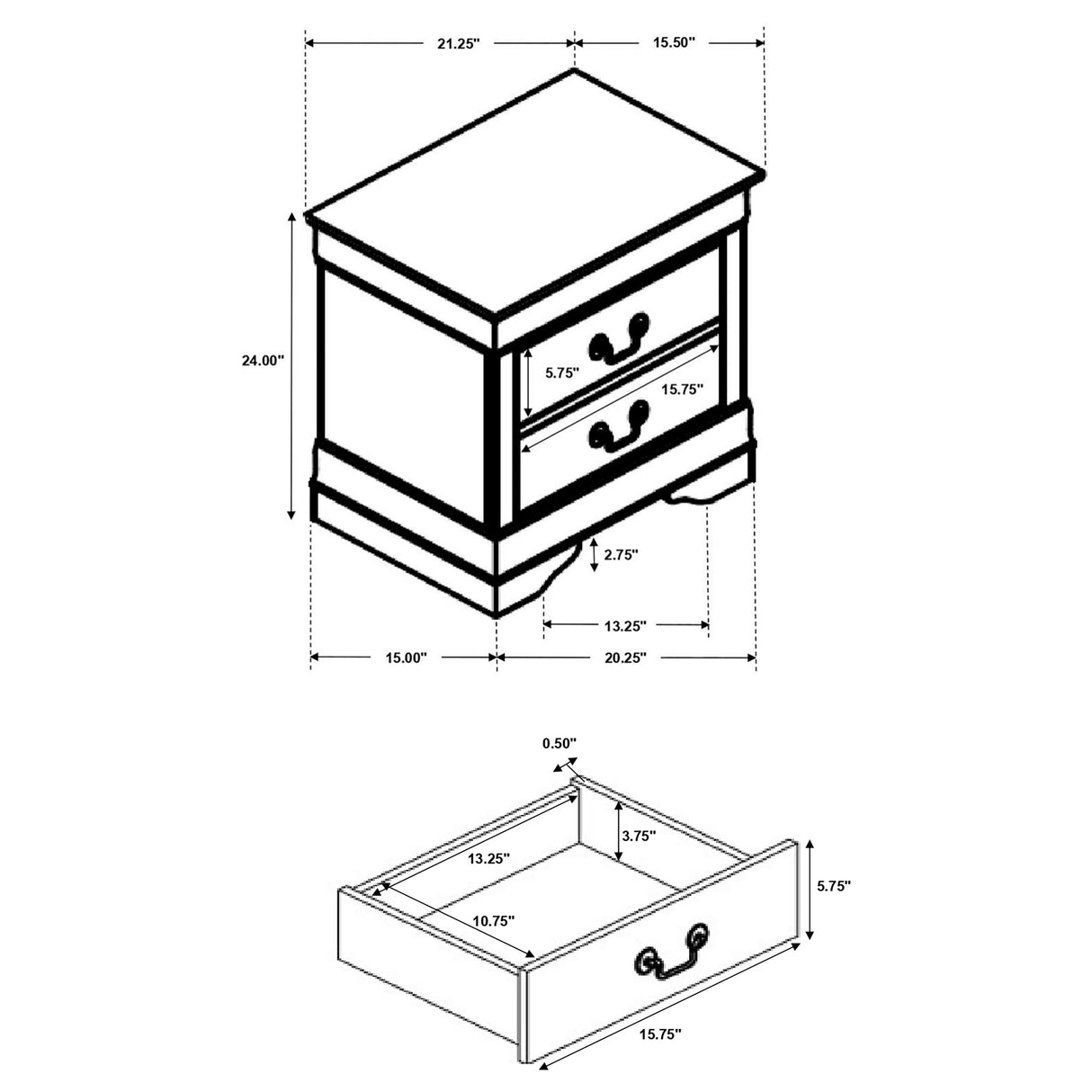 Nightstand - Louis Philippe 2-drawer Nightstand Cappuccino