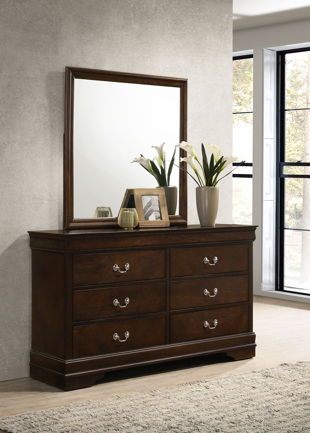 Dresser With Mirror - Louis Philippe 6-drawer Dresser with Mirror Cappuccino