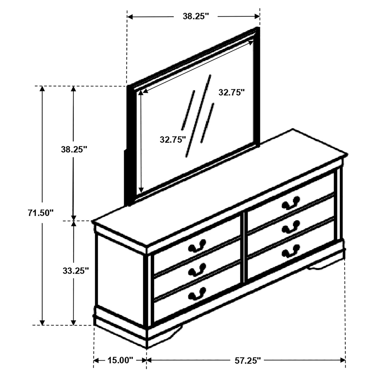 Dresser With Mirror - Louis Philippe 6-drawer Dresser with Mirror Cappuccino