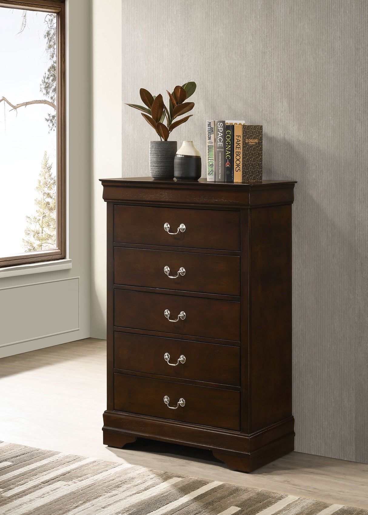 Chest - Louis Philippe 5-drawer Chest with Silver Bails Cappuccino