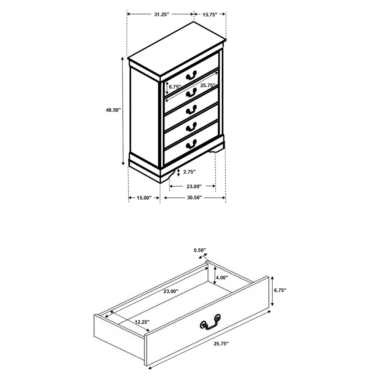 Chest - Louis Philippe 5-drawer Chest with Silver Bails Cappuccino