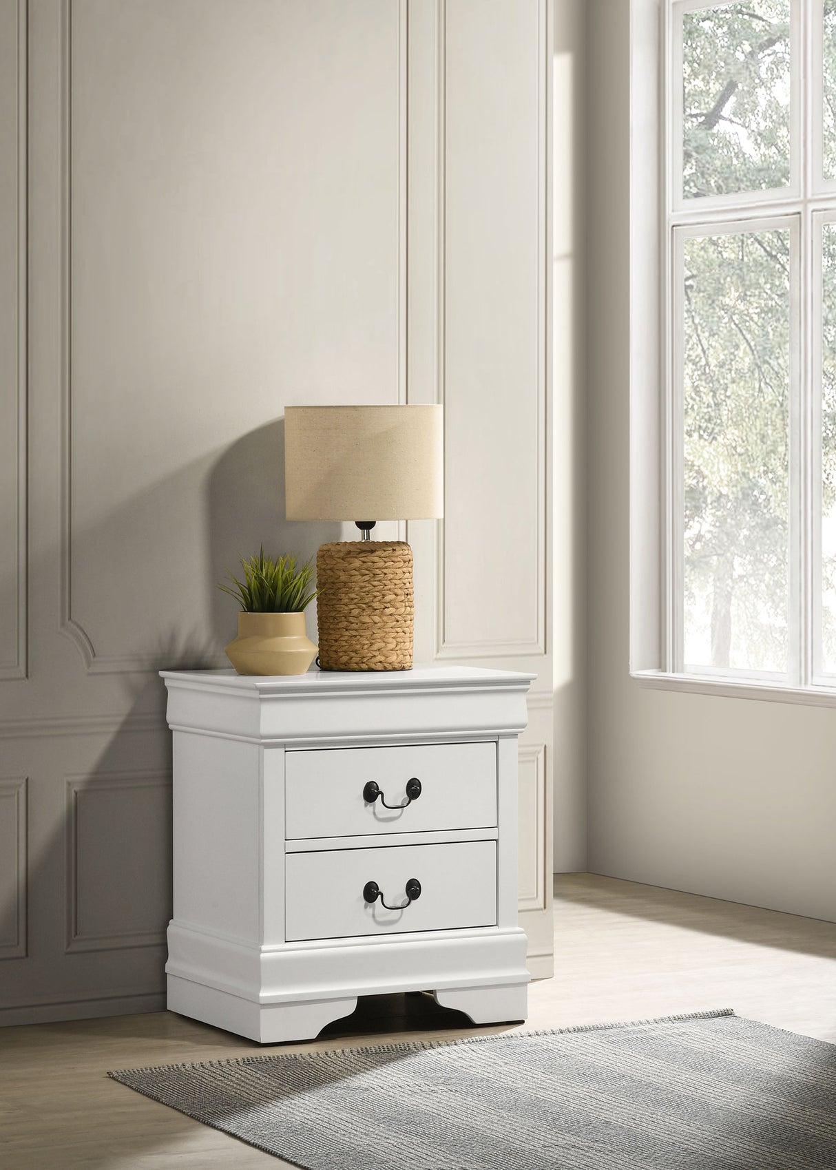 Louis Philippe 2-drawer Nightstand Bedside Table White - Home Elegance USA