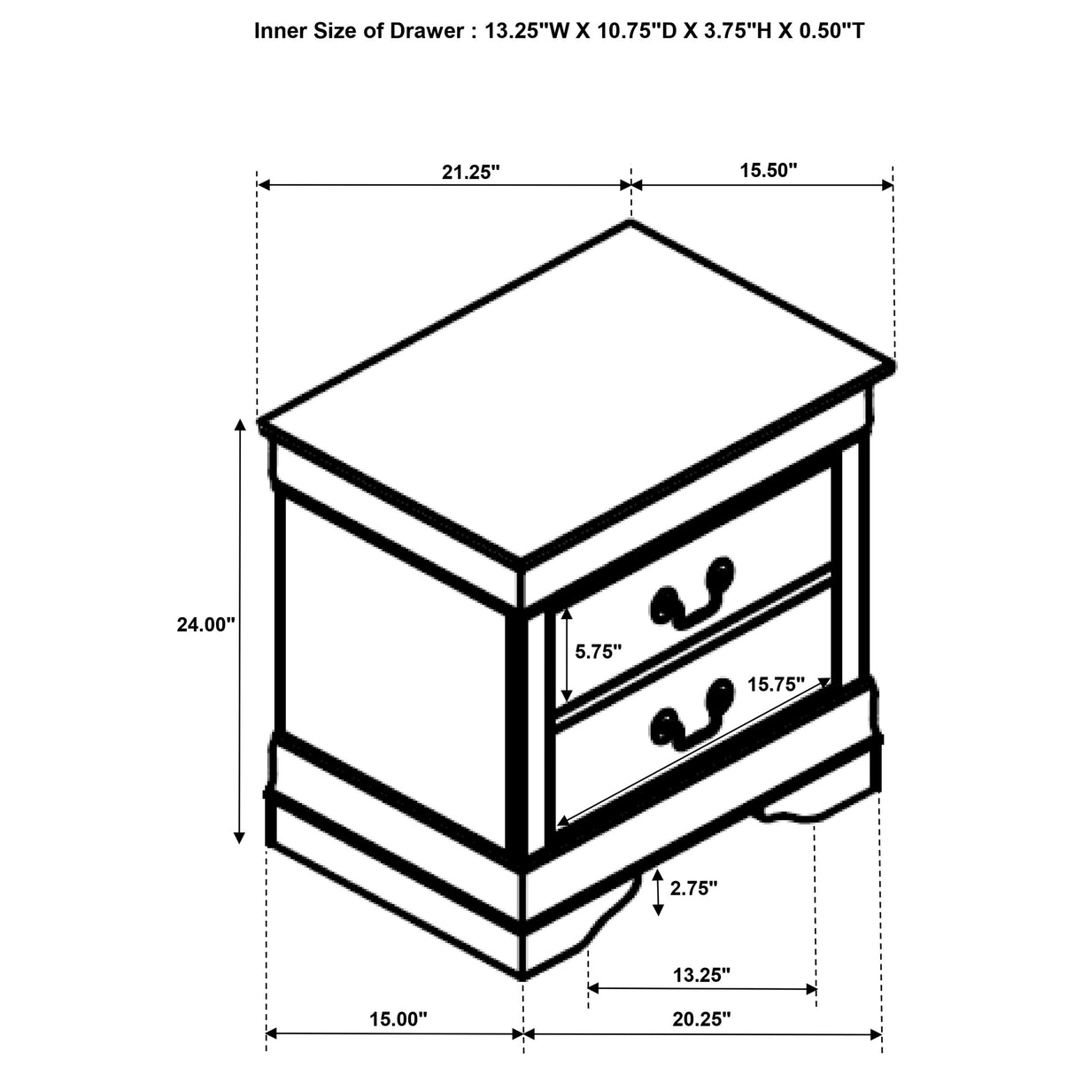 Louis Philippe 2-drawer Nightstand Bedside Table White - Home Elegance USA