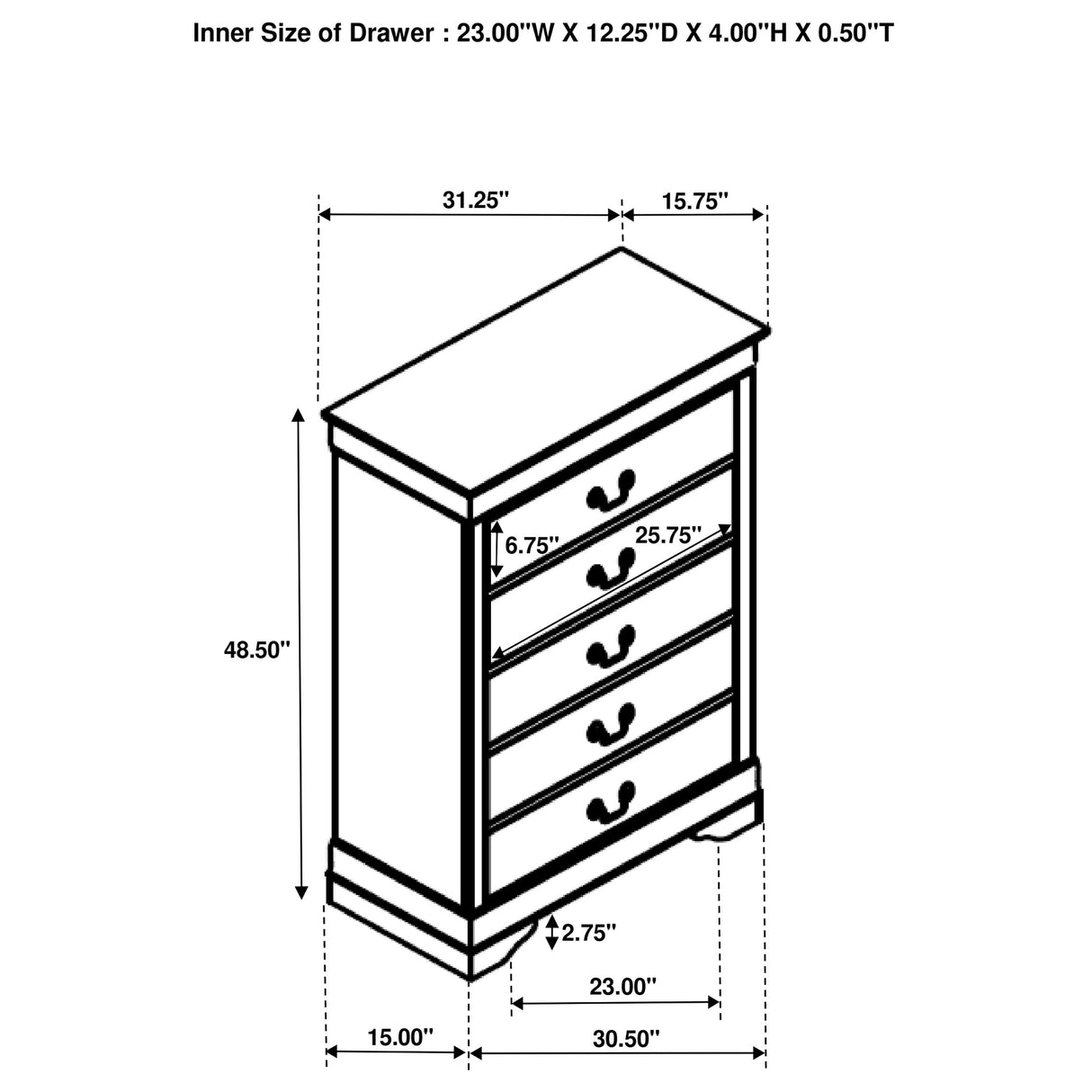 Louis Philippe 5-drawer Bedroom Chest White - Home Elegance USA