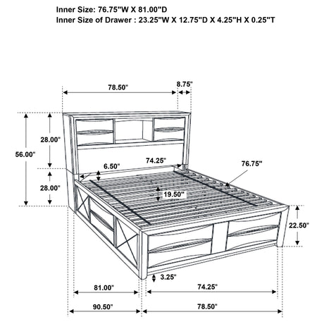 Eastern King Storage Bed - Briana Wood Eastern King Storage Bookcase Bed Black