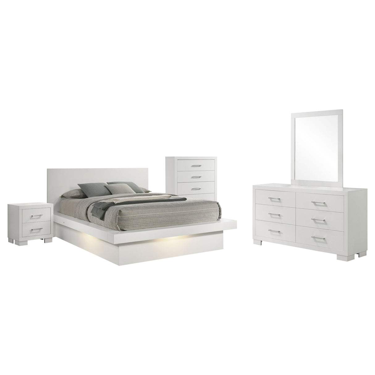 Jessica 5-piece Eastern King LED Bedroom Set Cream White