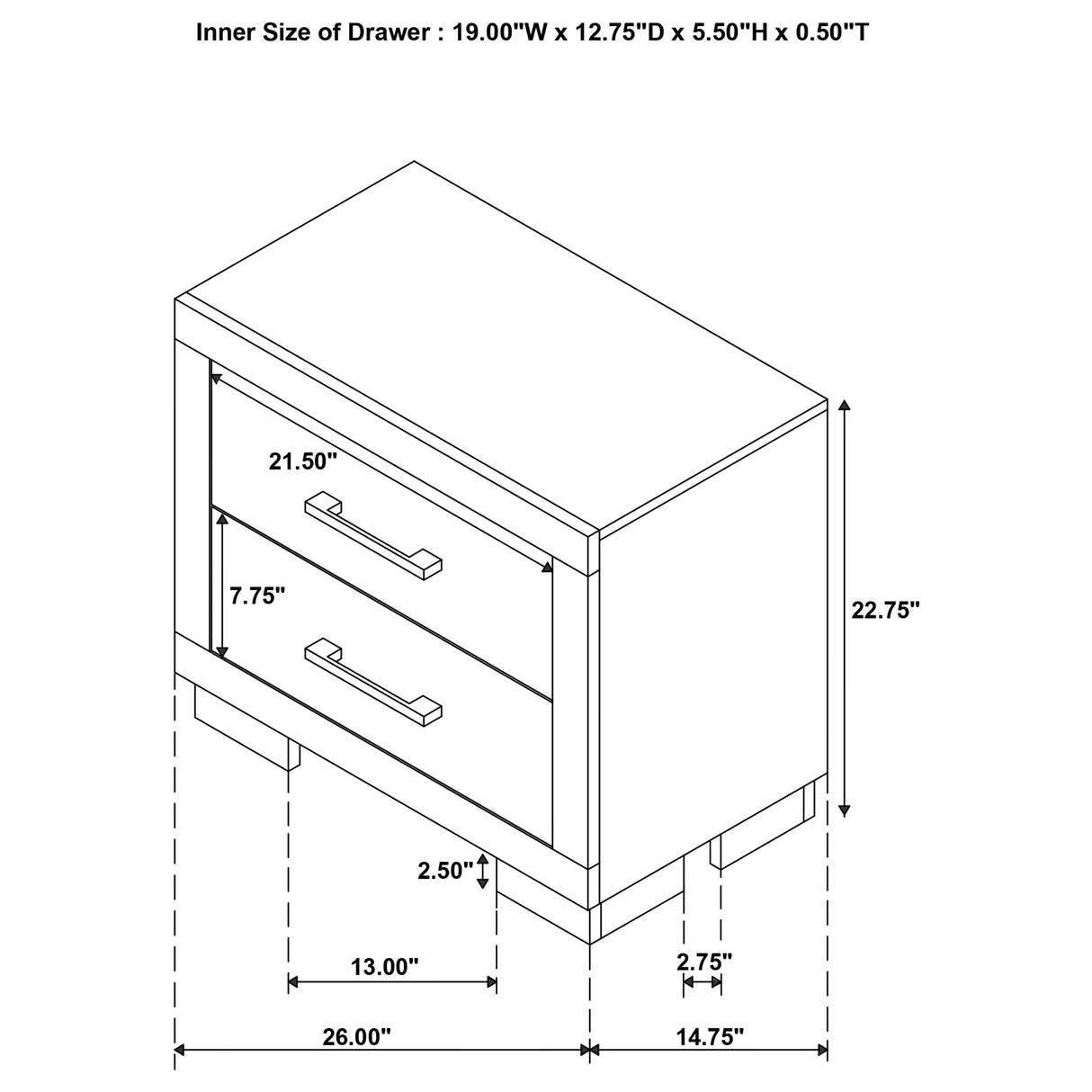 Jessica 2-drawer Nightstand Cream White - Home Elegance USA