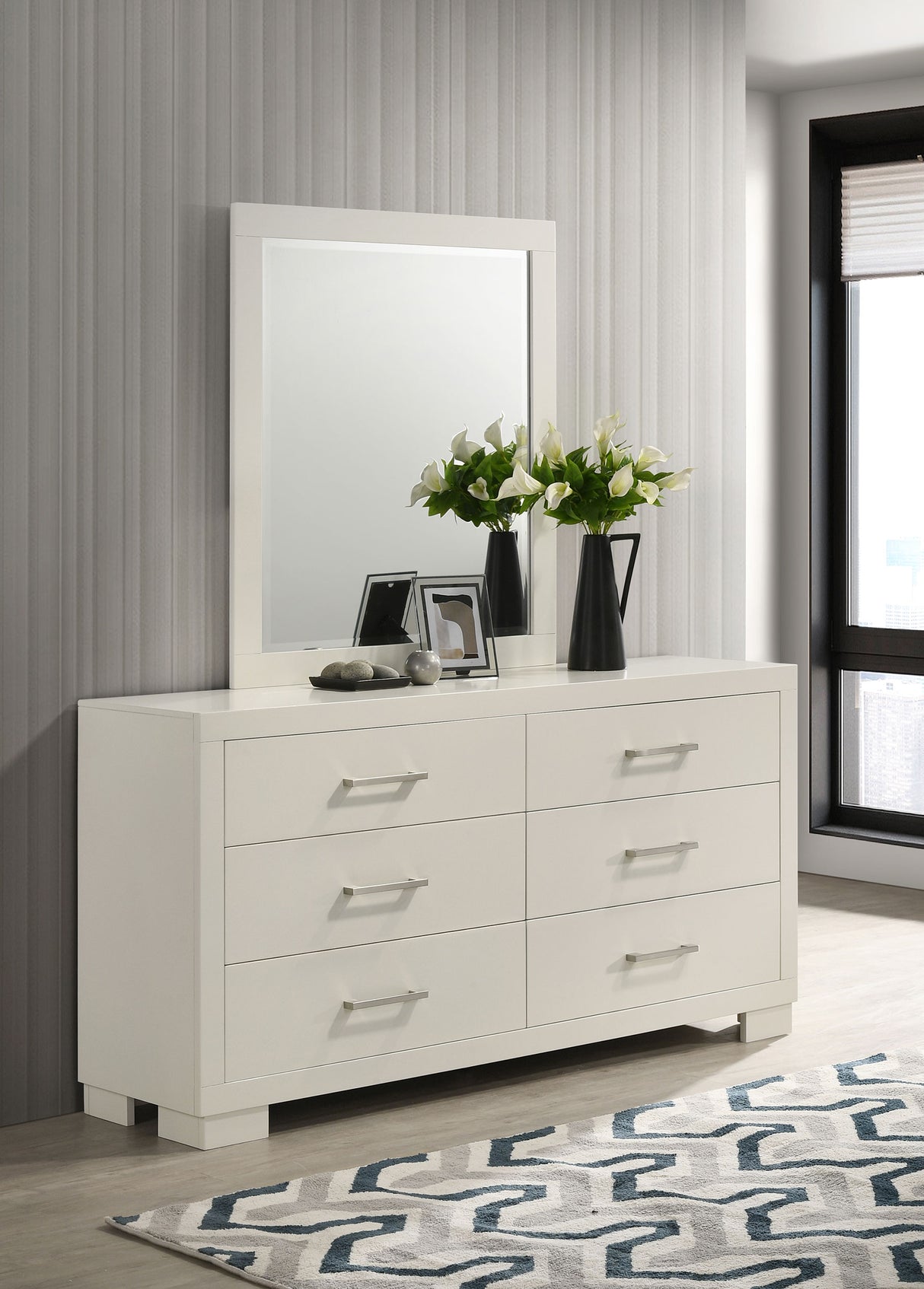 Dresser With Mirror - Jessica 6-drawer Dresser with Mirror White