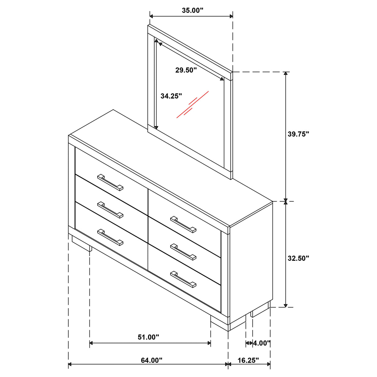 Dresser With Mirror - Jessica 6-drawer Dresser with Mirror White