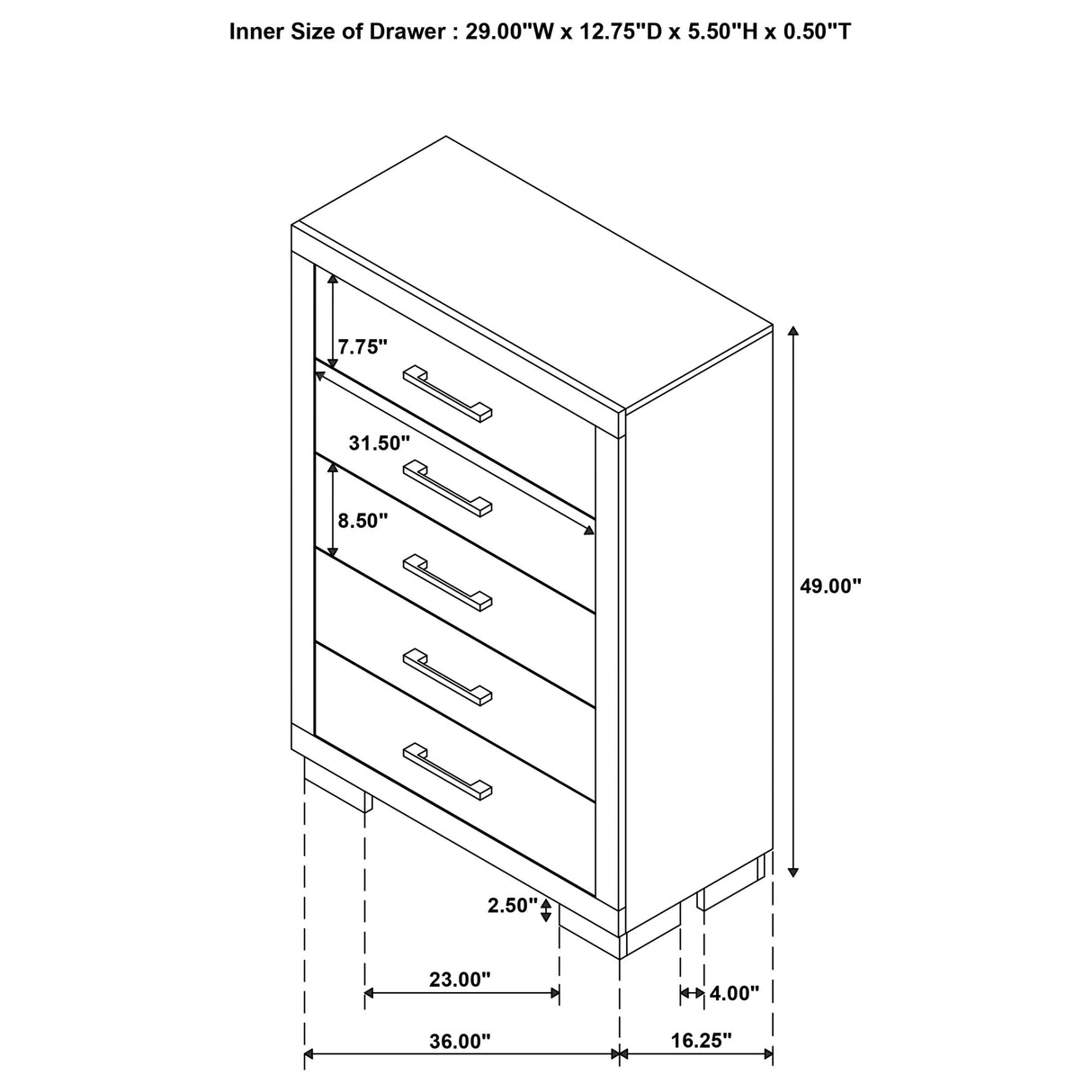 Chest - Jessica 5-drawer Chest White