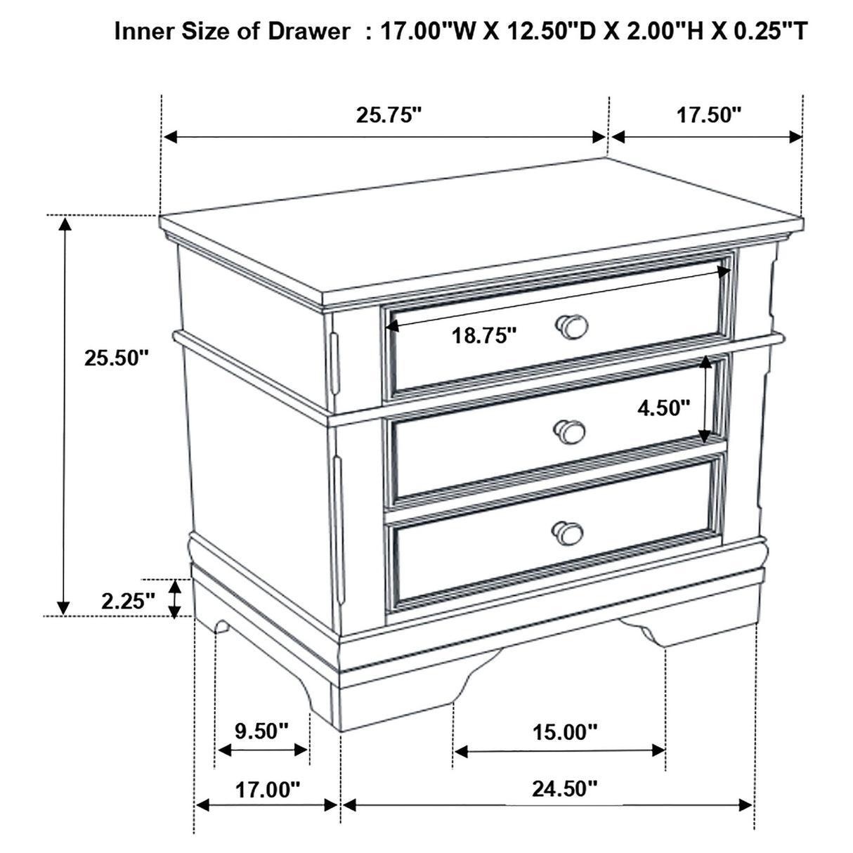 Cambridge 3 - drawer Rectangular Nightstand Cappuccino | Coaster - 203192 - Home Elegance USA - 3